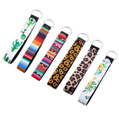 China Portable Custom Durable Lanyard Strap Keychain Neoprene Wrist Hand Neoprene Key Chain Marble Design for sale