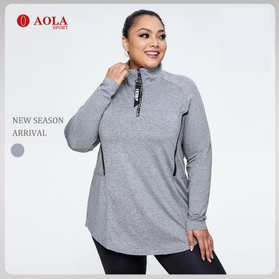 China QUICK DRY Custom Printing AOLA T-shirt Oversized Plain Over Size Women Gym High Neck Long Sleeve T-Shirt Plus Size Women's T-Shirts for sale