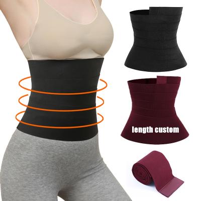 China Custom Made Breathable Logo Printed Tummy Control Belt Bandage Wrap Waist Trainer Body Shapers Length For Women for sale