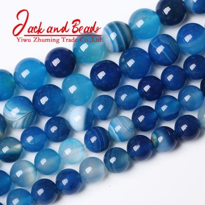 China DIY Jewelry Making Natural Stone Blue Striped Onyx Agates Round Loose Beads 15