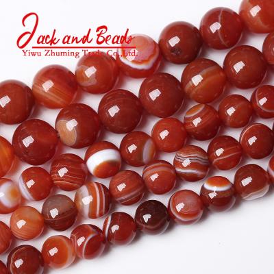 China DIY Jewelry Making Red Onyx Agates Striped Natural Stone Round Loose Beads for sale