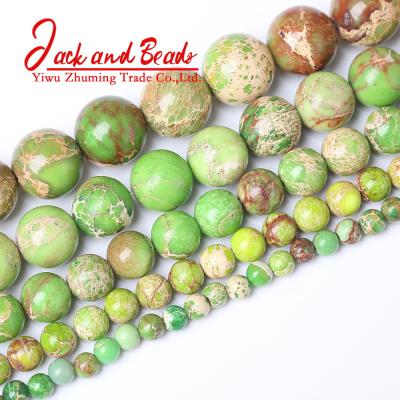 China DIY Jewelry Making Green Sea Sediment Turquoise Jasper Round Beads For Jewelry Natural Stone Making for sale