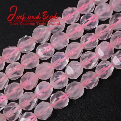 China DIY Jewelry Making Wholesale Natural Stone Faceted Rose Pink Crystal Quartz Round Loose Beads for sale