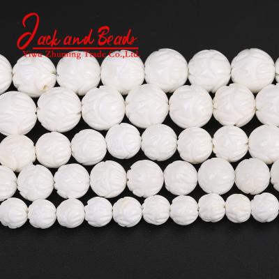 China DIY Jewelry Making Shell Beads Natural White Lotus 100% Carving Tridacna Shell Stone Buddha Prayer Beads for sale