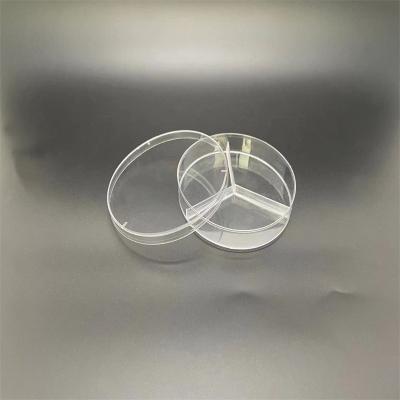 China PS Round Three Compartments 90x15mm 3vents Premium Plastic Transparent Petri Dish Laboratory Equipment Lab Bacteria for sale