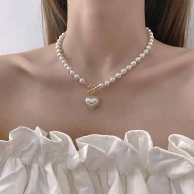 China Summer Romantic Japanese Light Luxury Women's Jewelry Heart Pearl Necklace for sale