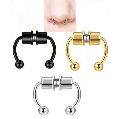 China 2021 Dongguan Manufacturer Bulk dangl magnet fake body septum piercing jewelry gold industrial titanium alloy bulk unisex nose ring magnets for sale