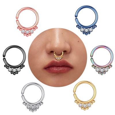 China New Wholesale FASHIONABLE Zircon Nose Splint Fashion Piercing Jewelry Dangling Bling Crystal Faux Beads Hinged Nose Ring for sale