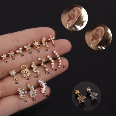 China New Cute Zircon Stainless Steel Threaded Head Female Korean Creative Personality Ear Bone Studs Jewelry for sale