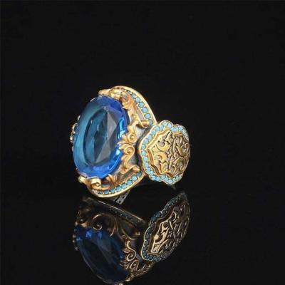 China Vintage Hot Selling High End Two Tone Tourmaline Demon Carved Rings Stainless Steel Gold Plated Jewelry for sale