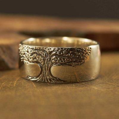 China Simple Tree Of Life Vintage Stainless Steel Ring Women Engraving Jewelry Retro Vintage Hot Sale Ladies New for sale