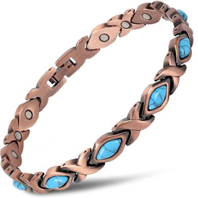 China FASHIONABLE Arthritis Adjustable Blue Turquoise Pure Magnetic Copper Bracelet For Women Healing Therapy Relieve Pain Carpal Tunnel for sale