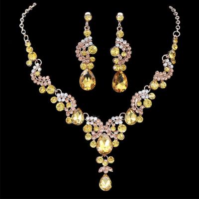 China Bridal Multi Colored Necklace Crystal Jewelry Set Of Romantic Arabic And Champagne Blue Two Piece Earrings Set for sale