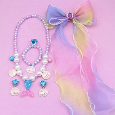 China TRENDY Mermaid Tail Girl 4 Years Kids Pearl Jewelry Set Colorful ABS Pearl Beaded Cute Earrings for sale