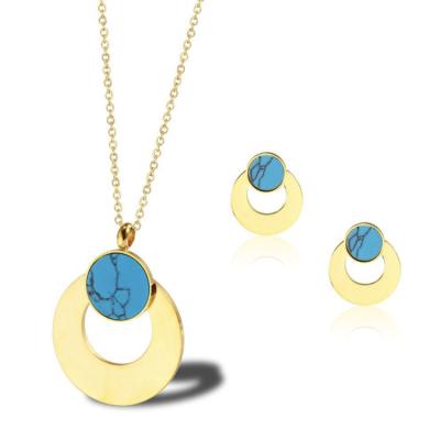 China FASHIONABLE American Women Chain Accessories Fine Body Pendant Diamond Necklace Jewelry Sets 18k Gold Plated Blue Turquoise for sale