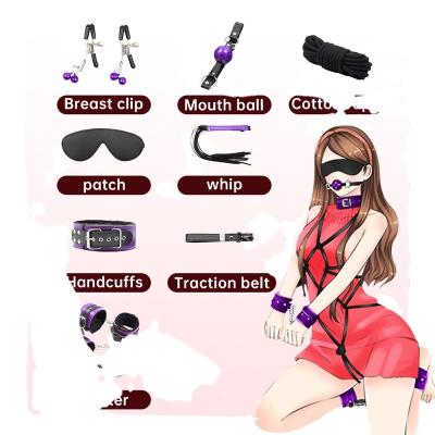 China Happy To Bust Hot Sale SM Products 8PCS/Suit Leather Bondage Kits Flirting Floggers Bdsm Suit And Fur Handcuffs Rope for sale