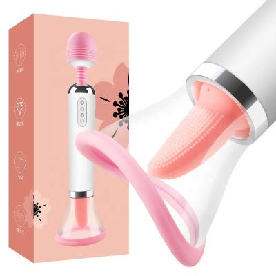 China Cool Explosion Female AV G-spot Clitoris Double Headed Tongue Licking Massage Stick Heating Sucking Masturbation Toy for sale