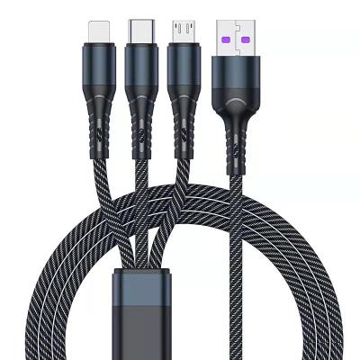 Cina Super Fast Mobile Phone 66W One Charge Cloth--Three To 6A Data Cable Voltage Regulator Three-in-One Fast Line Gift Packing Car Charging Line in vendita