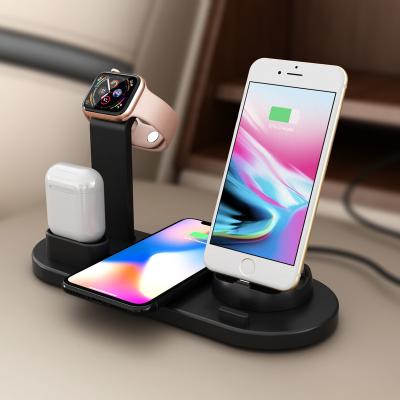 China Hot Selling Dual Table Desktop Cell Phone Phones Charging Dock Station 10W Qi Standard Quick Phone Mobile Charger 5 in 1 Wireless Charging Station for sale