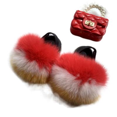 China 29 Colors Fashion Faux Fur Sweat-absorbent Sandals Assorted Bags Set For Girls Slippers With Pearl Jelly Handbag Set For Kids for sale