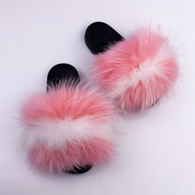 China Real Fur Slides Yeezy Slides Lightweight Cool Soft Designer Raccoon New Arrival Fluffy Flat Slippers Sweat-absorbent Slippers for sale