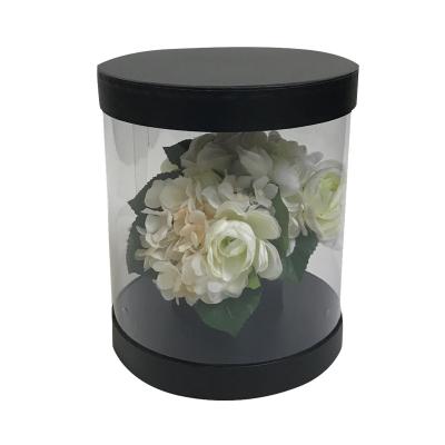 China Handmade Black Transparent PVC Window Hat Round Lid Cylinder Gift Box Luxury Clear Plastic Flowers Box for sale