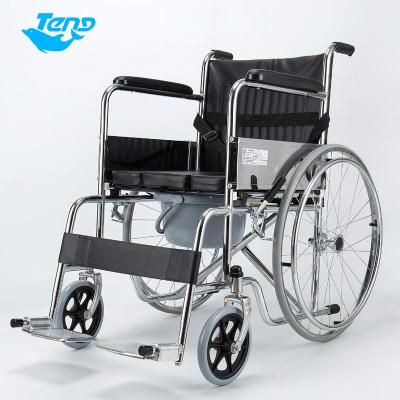 China Wholesale Manual Toilet Functional Portable Manual Wheelchair Folding Double Cutout Yuteng Wheelchair OEM Aluminum Steel Wheelchair for sale