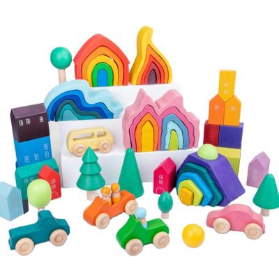 China Wooden Building Blocks Set Of DIY Building Brick Children's Educational Toys for sale