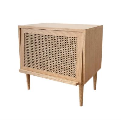 China Fashion Convertible Creative Wooden Rattan Bedroom Japanese Style Wooden Bedside Table for sale