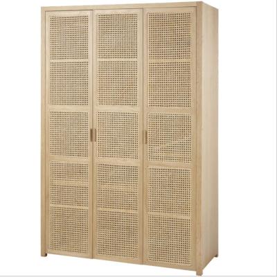 China Real Indonesia Foldable Rattan Wardrobe Sliding Door Solid Wood Modern Wardrobe for sale