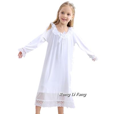 China Hot Spring Autumn Girls Cotton Lace Princess Nightgown Pajamas Long Sleeve Homewear for sale