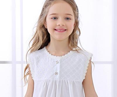 China New Thermal White Sleeveless Square Collar Summer Kids Cotton Pajamas Sleepwear for sale