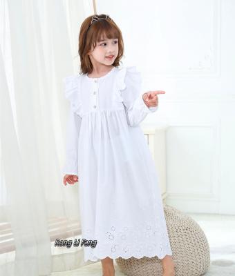 China Wholesale Children's Cotton Sleepwear Thermal Embroidered Cute Ruffled Long Princess Girls Dress for sale