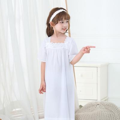 China New QUICK DRY white cotton girls' cute pajamas children soft and comfortable princess dress pajamas long for sale