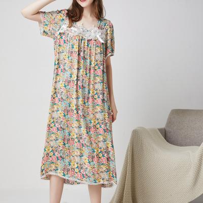 China Summer Thermal Ladies Cotton Silk Short Sleeve Skin Plus Long Dress Sleepwear Home Dress Ladies Sleepwear for sale