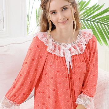 China Cotton Thermal Modal Ladies With Cropped Sleeves And Lace Rose Long Princess Nightgown Ladies Sleepwear for sale