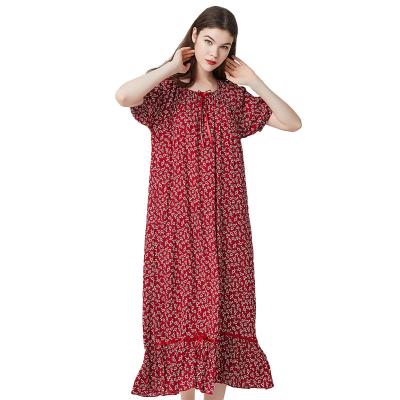 China Four Seasons QUICK DRY Ladies Long Sleeve Cotton Longer Princess Loose Pajamas Comfortable And Breathable for sale