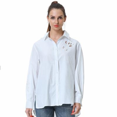 China Anti-Wrinkle Ladies Shirt Spring Autumn Silk Smooth Handfeel Good Design White Sleeve Fashion Shirt for sale