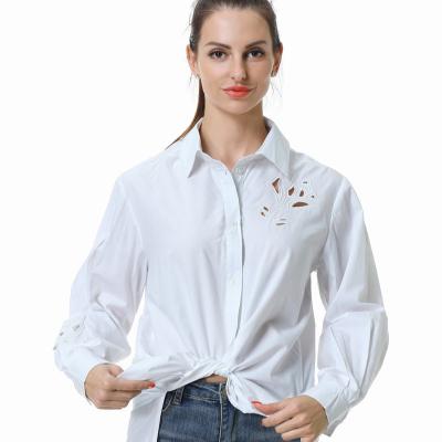 China Anti-wrinkle ladies spring summer and autumn business fashion daily smart shirt wholesale high quality hollow design for sale