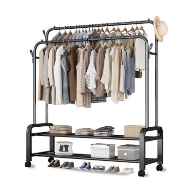 China CLASSIC clothes rack floor bedroom folding inner rod storage balcony single tier clothes rack double tier quality large capacity for sale