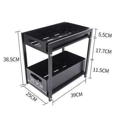 China Iron Double-layer pull basket interior buffet rail storage box under the sink square drawer rack rack customization black for sale