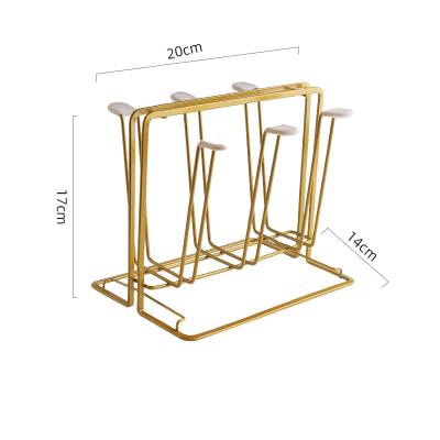 China Stable Gold Wrought Iron Customization Cup Rack Tea Cup Storage Cup Drain Upside Down Workable Desktop Square Dustproof Rack for sale