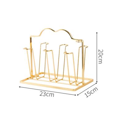 China Sustainable Luxury Cup Holder Household Water Cup Tray Shelf Coffee Cup Draining Gold Upside Down Arch Wrought Iron Round for sale