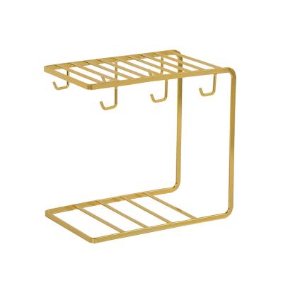 China Sustainable Water Cup Hanger Drain Waterproof And Rustproof Dustproof Creative Hanging Tea Cup Coffee Mug Iron Frame Double Gold for sale