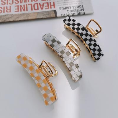 China Fashion / Popular Wholesale Popular Girl Hair Claw Clips Retro Checkerboard Plaid Hair Claw Clips Acetate for sale