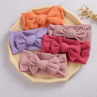 China Fashion Cute Hot Sale Girl Headdress Jacquard Knitted Headband Newborns Baby Headbands Bow Knot Elastic Headwrap for sale