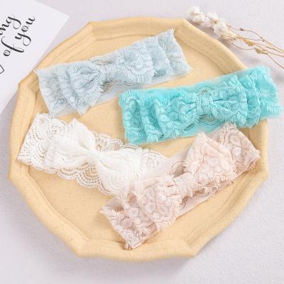 China Fashion cute baby girl headdress bow lace bow lace tops knot headband wholesale baby elastic soft top headbands for sale