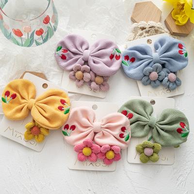 China Fashion / Popular Latest Cherry Embroidered Bow Baby Hair Clip Set With Cute Little Flower Kids Hair Ties Fashion for sale