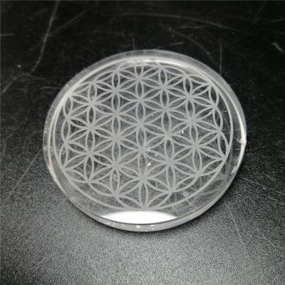 China From China Chakra Crystal Quartz Gemstone Natural Semi Carving Round Slice Flower of Life For Wholesale Price for sale