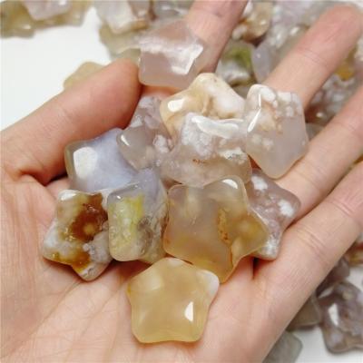 China China Mini Natural Cherry Blossom Agate Flower Star Quartz Crystal Hand Polished Healing Gemstones for sale